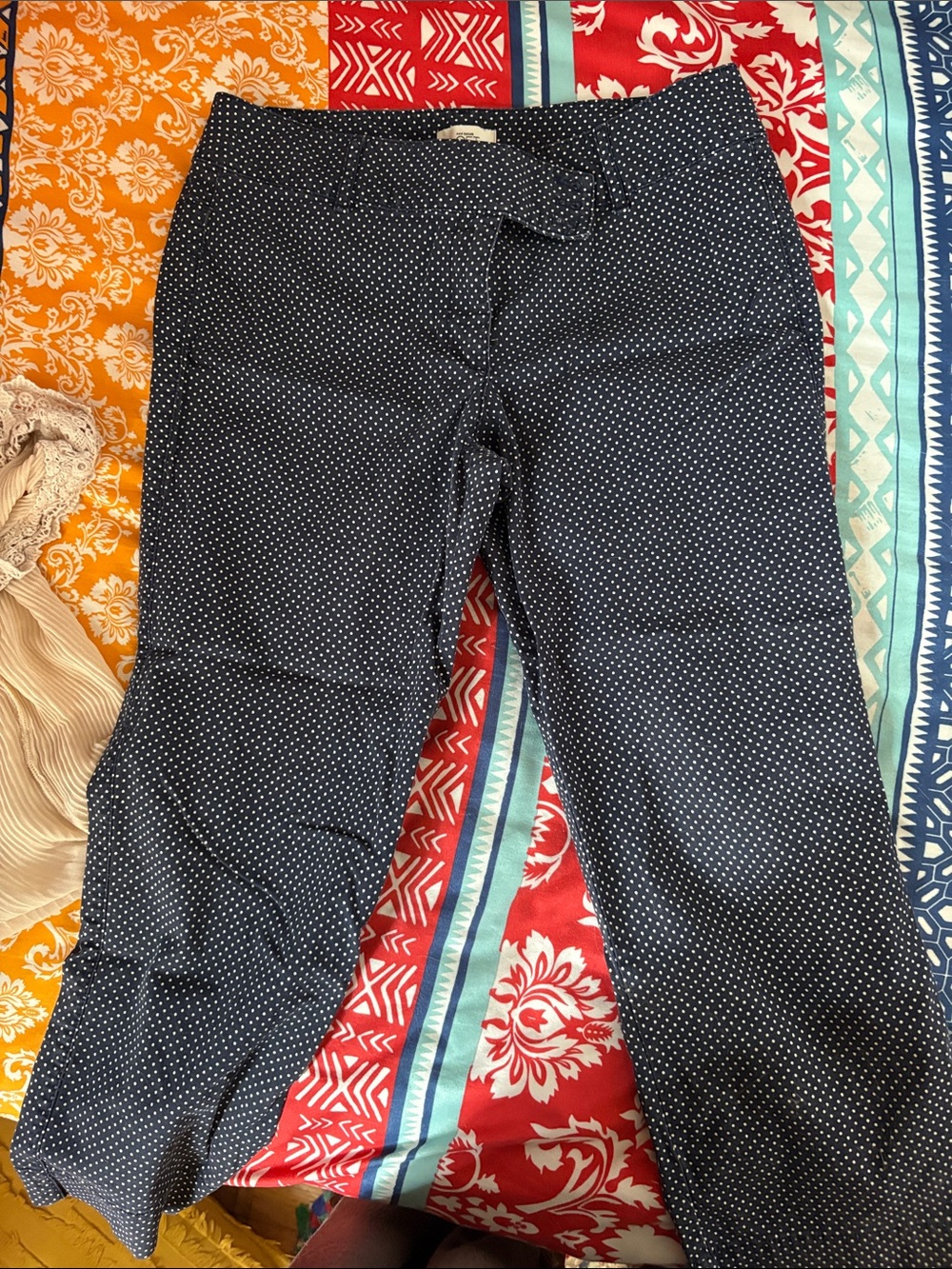 LOFT Navy Polka Dot Straight-Leg